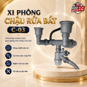 Xi Phông Chậu Rửa Bát C-03 Nhựa ABS 2 Hố Có Cổng Máy RO Ngăn Mùi Lọc Cặn