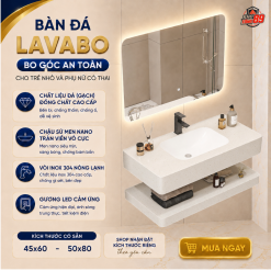 Bàn Đá Lavabo Bo Góc An Toàn [Kho Tổng 89] Chậu Rửa Mặt 2 Tầng Kèm Gương LED Cảm Ứng Vòi Inox 304 Cao Cấp