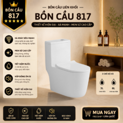 Bồn Cầu Liền Khối 817 Xả Xoáy Siêu Mạnh Men Sứ Cao Cấp