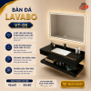 Bàn Đá Lavabo 2 Tầng VT-05 [Kho Tổng 89] Mặt Đá Porcelain Đen Vân Vàng Kèm Gương LED & Vòi Inox SUS304