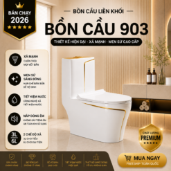Bồn Cầu Liền Khối KT-903 Viền Vàng Cao Cấp Men Nano Xả Kép 3L/6L Nắp Đóng Êm