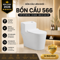 Bồn Cầu Liền Khối KT-566 Cao Cấp Men Nano Xả Xoáy Mạnh