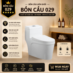 Bồn Cầu Liền Khối KT-029 Xả Xoáy 360° Men Sứ Cao Cấp, Nắp Đóng Êm, Tiết Kiệm Nước 3L/6L