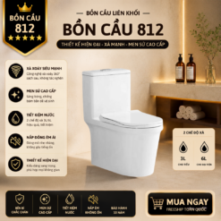 Bồn Cầu Liền Khối KT-812 Xả Xoáy Siêu Mạnh Men Sứ Cao Cấp