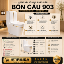 Bồn Cầu Liền Khối KT-903 Viền Vàng Cao Cấp Men Nano Xả Kép 3L/6L Nắp Đóng Êm