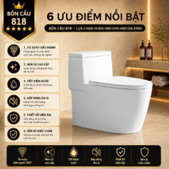 Bồn Cầu Liền Khối KT-818 Men Sứ Cao Cấp Xả Xoáy 360°