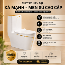 Bồn Cầu Liền Khối KT-903 Viền Vàng Cao Cấp Men Nano Xả Kép 3L/6L Nắp Đóng Êm
