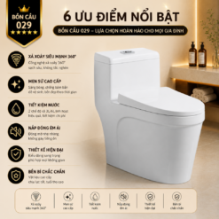 Bồn Cầu Liền Khối KT-029 Xả Xoáy 360° Men Sứ Cao Cấp, Nắp Đóng Êm, Tiết Kiệm Nước 3L/6L