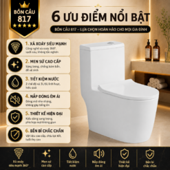 Bồn Cầu Liền Khối 817 Xả Xoáy Siêu Mạnh Men Sứ Cao Cấp