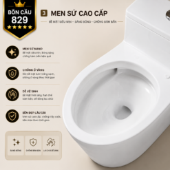 Bồn Cầu Liền Khối KT-829 Cao Cấp Xả Xoáy 360° Men Sứ Sáng Bóng Nắp Đóng Êm