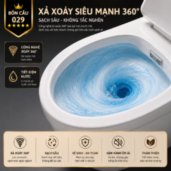 Bồn Cầu Liền Khối KT-029 Xả Xoáy 360° Men Sứ Cao Cấp, Nắp Đóng Êm, Tiết Kiệm Nước 3L/6L