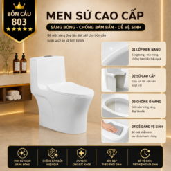 Bồn Cầu Liền Khối KT-803 Xả Xoáy Siêu Mạnh Men Sứ Cao Cấp