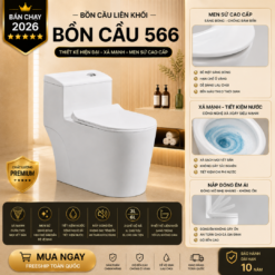 Bồn Cầu Liền Khối KT-566 Cao Cấp Men Nano Xả Xoáy Mạnh