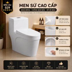 Bồn Cầu Liền Khối KT-029 Xả Xoáy 360° Men Sứ Cao Cấp, Nắp Đóng Êm, Tiết Kiệm Nước 3L/6L