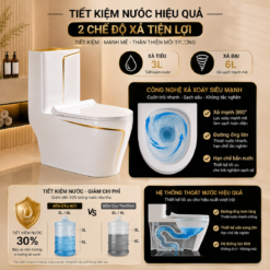 Bồn Cầu Liền Khối KT-903 Viền Vàng Cao Cấp Men Nano Xả Kép 3L/6L Nắp Đóng Êm