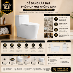 Bồn Cầu Liền Khối KT-818 Men Sứ Cao Cấp Xả Xoáy 360°