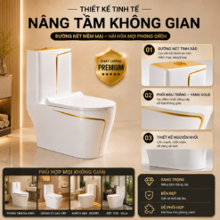 Bồn Cầu Liền Khối KT-903 Viền Vàng Cao Cấp Men Nano Xả Kép 3L/6L Nắp Đóng Êm