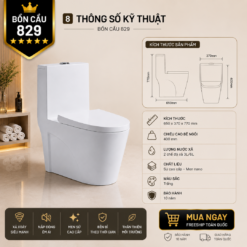 Bồn Cầu Liền Khối KT-829 Cao Cấp Xả Xoáy 360° Men Sứ Sáng Bóng Nắp Đóng Êm