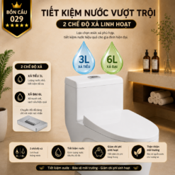 Bồn Cầu Liền Khối KT-029 Xả Xoáy 360° Men Sứ Cao Cấp, Nắp Đóng Êm, Tiết Kiệm Nước 3L/6L