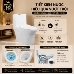 Bồn Cầu Liền Khối KT-803 Xả Xoáy Siêu Mạnh Men Sứ Cao Cấp