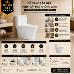 Bồn Cầu Liền Khối 817 Xả Xoáy Siêu Mạnh Men Sứ Cao Cấp