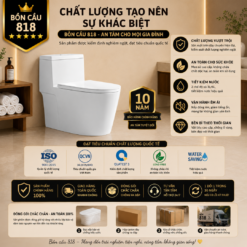 Bồn Cầu Liền Khối KT-818 Men Sứ Cao Cấp Xả Xoáy 360°