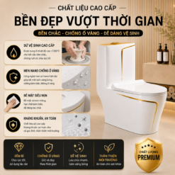 Bồn Cầu Liền Khối KT-903 Viền Vàng Cao Cấp Men Nano Xả Kép 3L/6L Nắp Đóng Êm