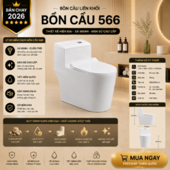 Bồn Cầu Liền Khối KT-566 Cao Cấp Men Nano Xả Xoáy Mạnh