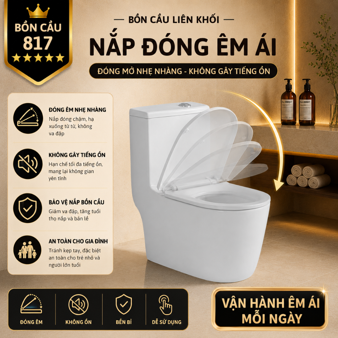7 Bồn Cầu Liền Khối 817 Xả Xoáy Siêu Mạnh Men Sứ Cao Cấp