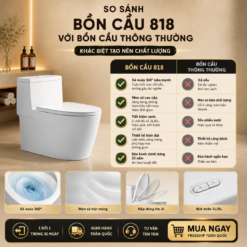Bồn Cầu Liền Khối KT-818 Men Sứ Cao Cấp Xả Xoáy 360°