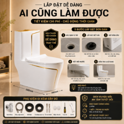 Bồn Cầu Liền Khối KT-903 Viền Vàng Cao Cấp Men Nano Xả Kép 3L/6L Nắp Đóng Êm