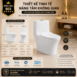 Bồn Cầu Liền Khối KT-803 Xả Xoáy Siêu Mạnh Men Sứ Cao Cấp
