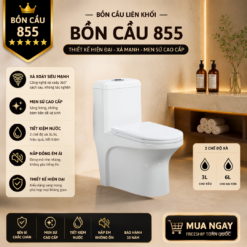 Bồn Cầu KT-855 Liền Khối Men Sứ Cao Cấp Xả Xoáy 360° Kết Hợp Xả Đẩy