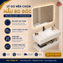 Bàn Đá Lavabo Bo Góc An Toàn [Kho Tổng 89] Chậu Rửa Mặt 2 Tầng Kèm Gương LED Cảm Ứng Vòi Inox 304 Cao Cấp