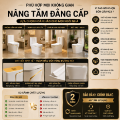 Bồn Cầu Liền Khối KT-903 Viền Vàng Cao Cấp Men Nano Xả Kép 3L/6L Nắp Đóng Êm