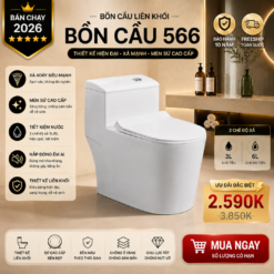 Bồn Cầu Liền Khối KT-566 Cao Cấp Men Nano Xả Xoáy Mạnh