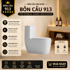 Bồn Cầu KT-913 Liền Khối Men Sứ Cao Cấp Xả Xoáy 360°