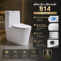 Bồn Cầu Liền Khối 814 Men Nano Cao Cấp Xả Xoáy 3L/6L Nắp Êm Tiết Kiệm Nước