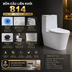 Bồn Cầu Liền Khối 814 Men Nano Cao Cấp Xả Xoáy 3L/6L Nắp Êm Tiết Kiệm Nước