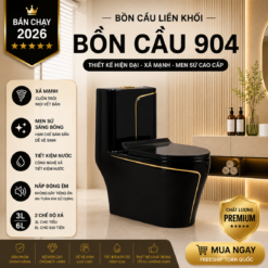 Bồn Cầu Liền Khối KT-904 Màu Đen Cao Cấp Men Nano Xả Xoáy Mạnh