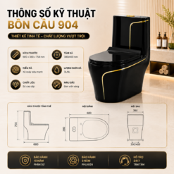 Bồn Cầu Liền Khối KT-904 Màu Đen Cao Cấp Men Nano Xả Xoáy Mạnh