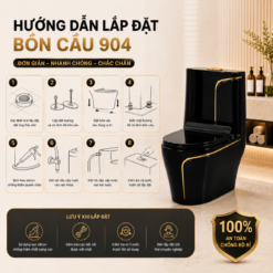 Bồn Cầu Liền Khối KT-904 Màu Đen Cao Cấp Men Nano Xả Xoáy Mạnh