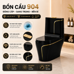 Bồn Cầu Liền Khối KT-904 Màu Đen Cao Cấp Men Nano Xả Xoáy Mạnh