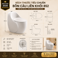 Bồn Cầu Trứng 852 Men Nano Cao Cấp Xả Kép 3L/6L Nắp Đóng Êm Tiết Kiệm Nước