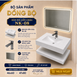 Bàn Đá Liền Chậu NK-08 Trắng Vân Mây