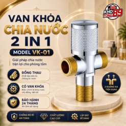 Van Khóa Chia Nước 2 In 1 VK-01 Đồng Thau Có Van Khóa Bảo Hành 24 Tháng