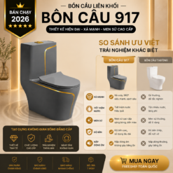 Bồn Cầu Liền Khối KT-917 Màu Xám Cao Cấp Men Nano Xả Xoáy Mạnh