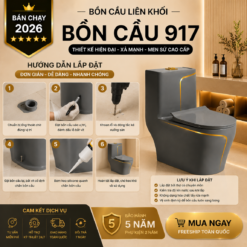 Bồn Cầu Liền Khối KT-917 Màu Xám Cao Cấp Men Nano Xả Xoáy Mạnh