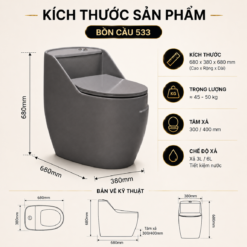 Bồn Cầu Trứng KT-533 Men Nano Cao Cấp Xả Xoáy 3L/6L Nắp Êm Tiết Kiệm Nước