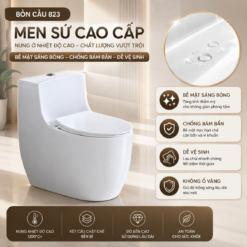 Bồn Cầu Liền Khối KT-823 Men Nano Cao Cấp Xả Xoáy Đẩy Mạnh Nắp Đóng Êm 2 Chế Độ Xả Tiết Kiệm Nước